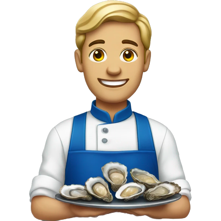 waiter in a blue apron holding oysters emoji