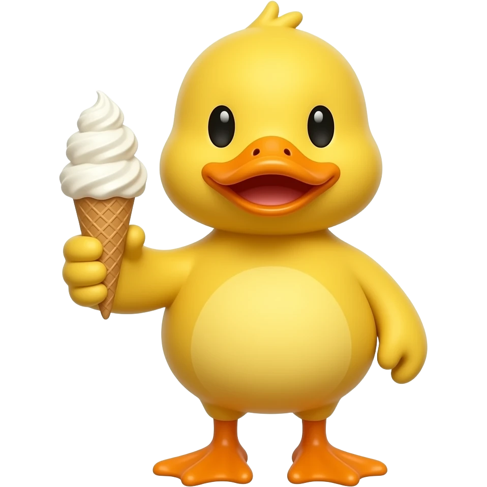 yellow duck standing and hold ice cream front view emoji