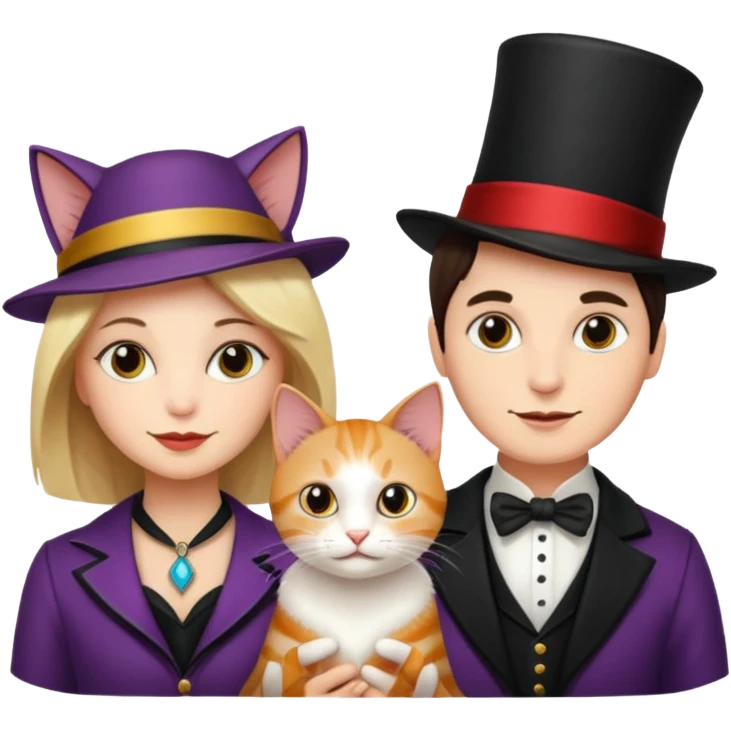 magician couple and their pet cat emoji