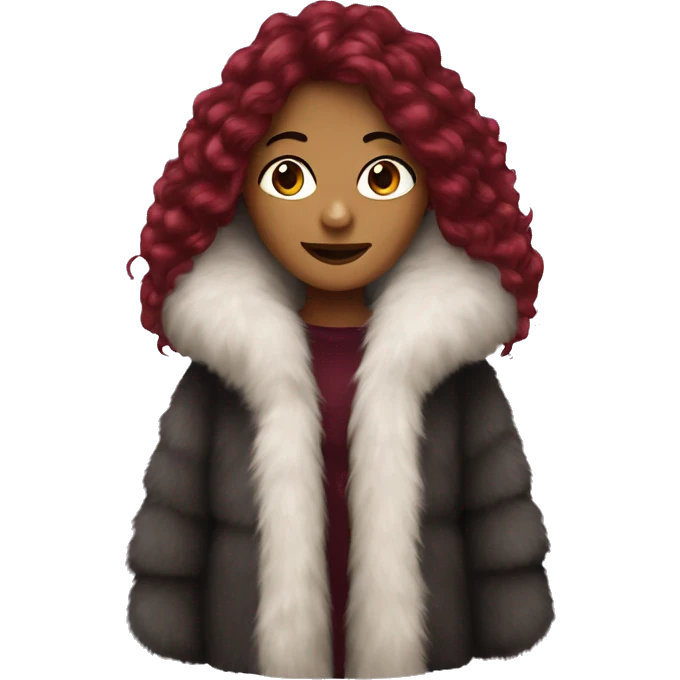 Long burgundy haired girl wearing giant fur coat emoji