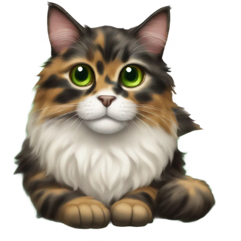 Long hair tortie cat with green eyes kneading a sheep skin throw emoji