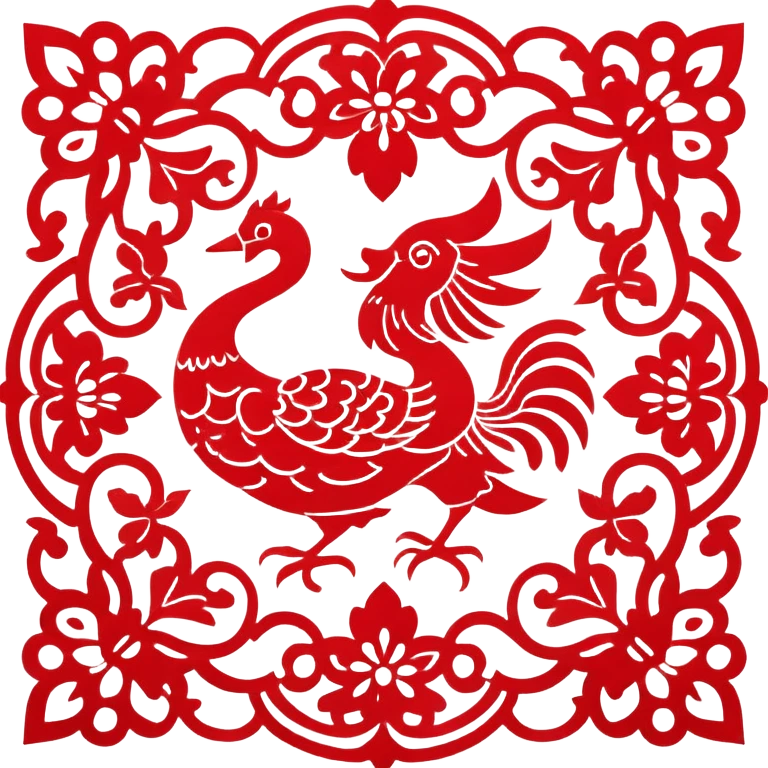Chinese paper cutting art, red decorative pattern, traditional craft, emoji style emoji