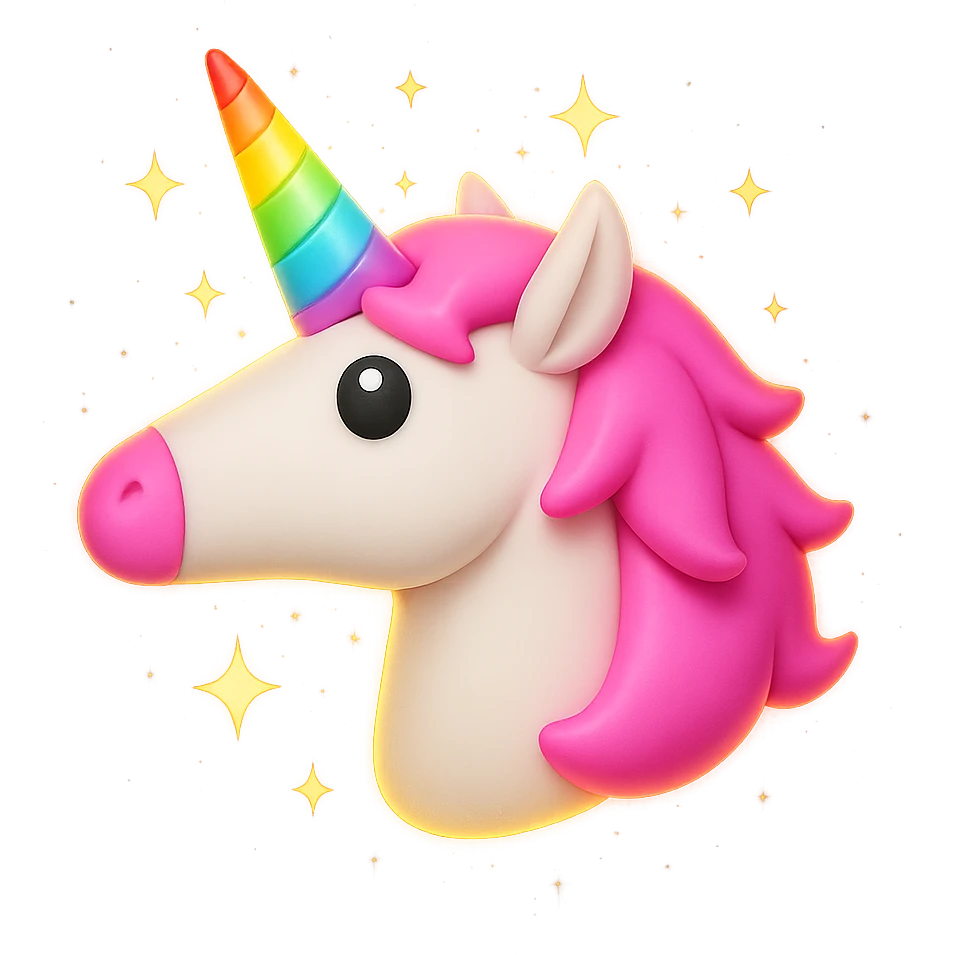 Make this unicorn more magical by adding sparkles and a glowing effect, keeping the same style as the original image. emoji
