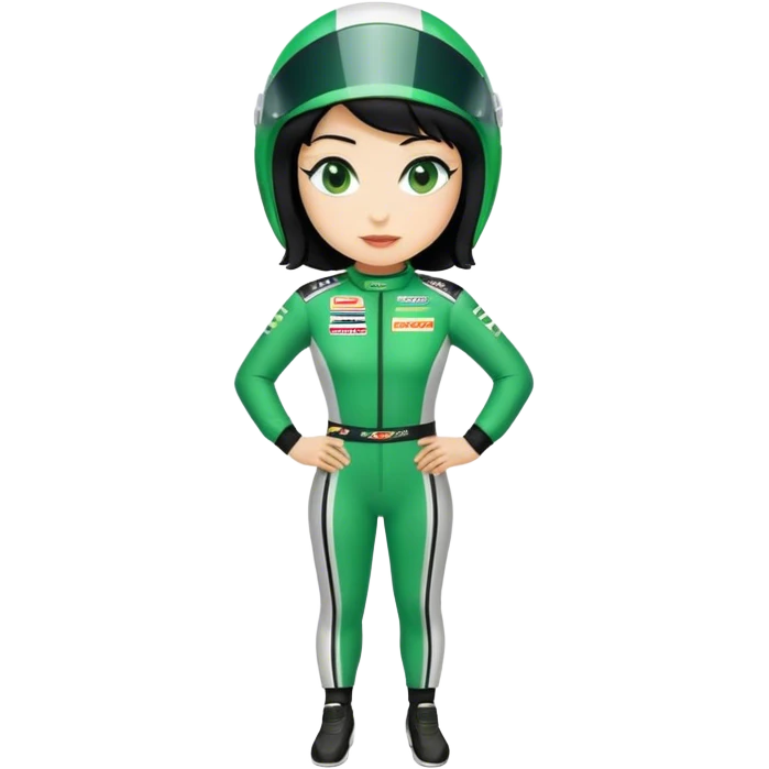 black hair blond skin woman in green racing suit emoji