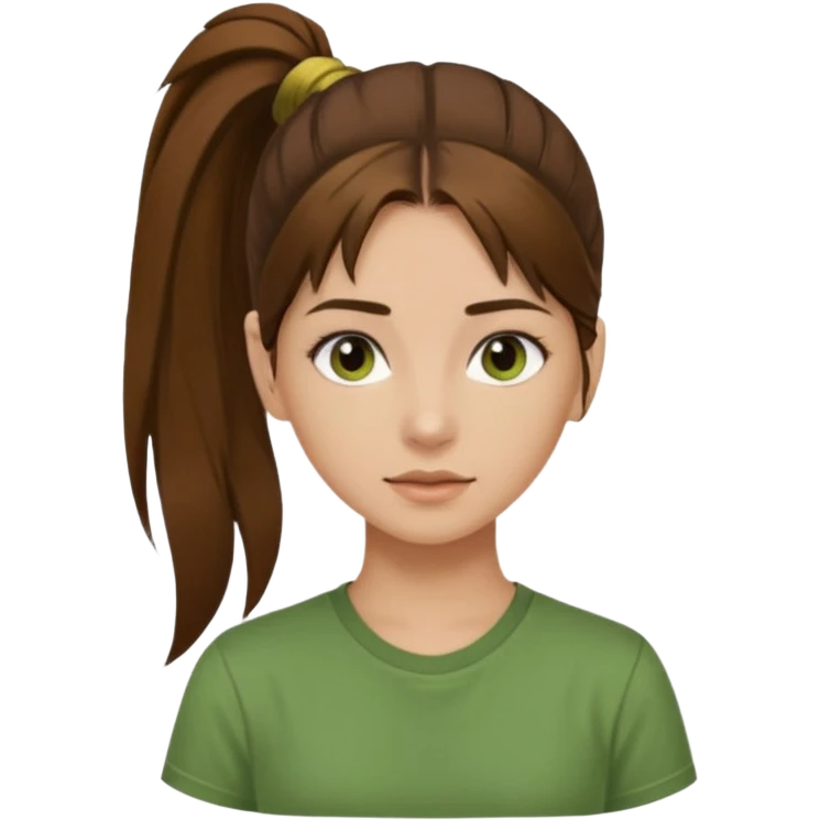 Make a zumba coach emoji, brown eyes, brown hair girl, green shirt withe "the roots" on it, longer pony tail hair emoji