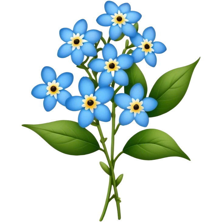 luxuriant, big bouquet Forget-Me-Not flower, stem, leaf emoji