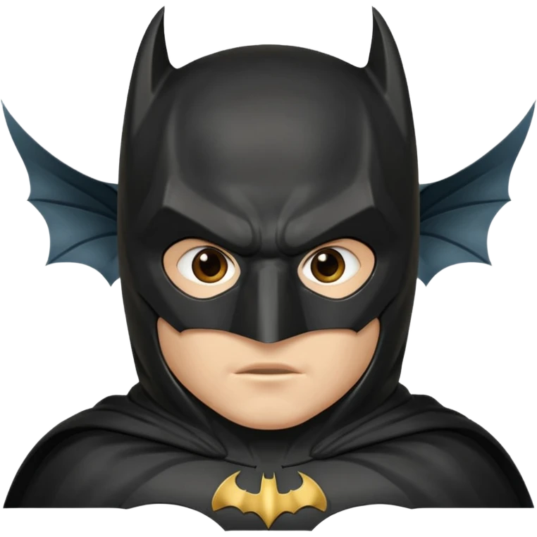 generate a batman emoji with just the face showing and part of the cloak and and wings. Shade the mask in the color #394A8E. Shade the wings in the color #EF7221. Shade the cloak in the color #61893D emoji