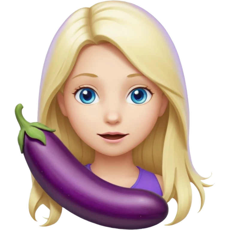 Girl, long blond hair, blue eyes, mouth on eggplant emoji
