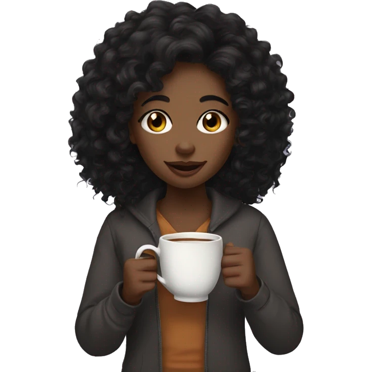 Black girl with curly black hair drinking tea emoji