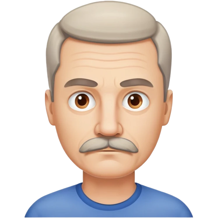 đàn ông 50 tuổi, da trắng, tóc ngắn, có ria mép, mặt nghiêm túc emoji