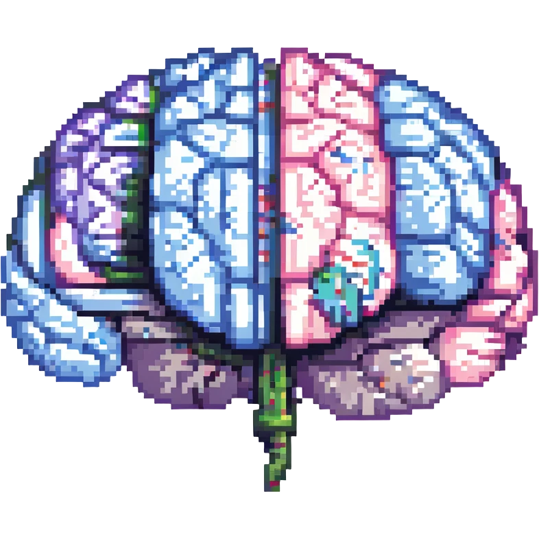 pixel art of a brain with glitchy, distorted effects, representing brainrot emoji