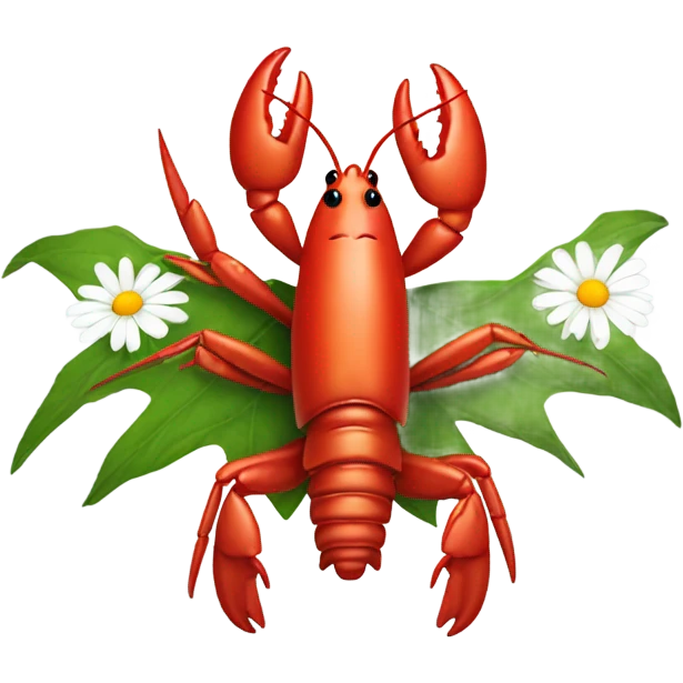 Crawfish holding a daisy in its claws emoji