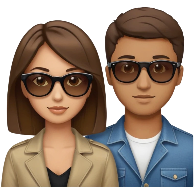 one guy and a girl posing together. The guy looks a bit like jim carrey but he is 26, he has medium short brown hait and wears sunglasses. The girl looks a bit like Keira Knightley, she is 26 as well, has dark blond hair and brown eyes.  emoji