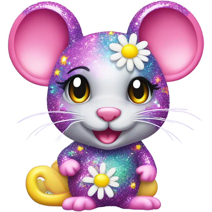 Lisa frank glitter mouse with daisy  emoji