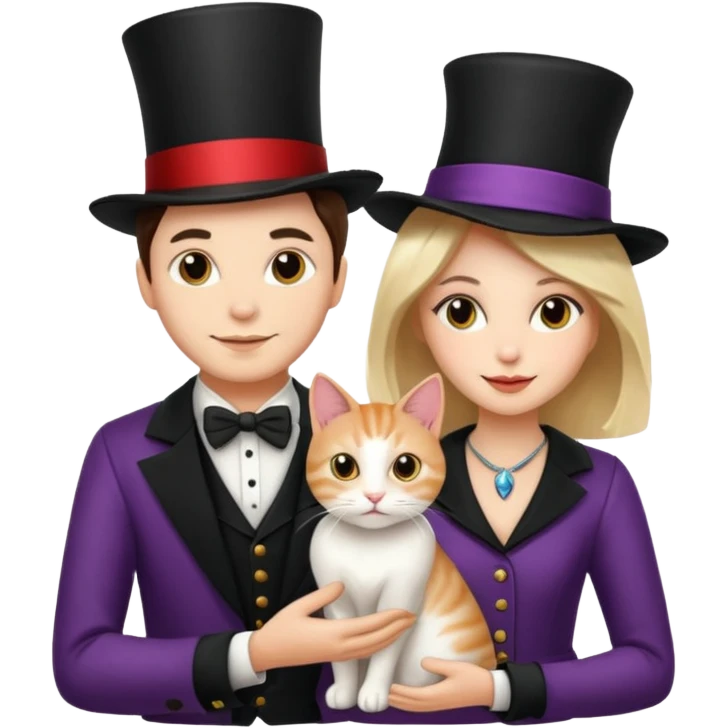 magician couple and their pet cat emoji