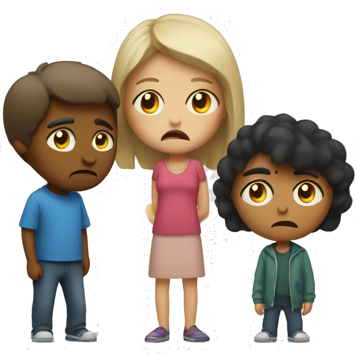Sad woman and two angry kids emoji