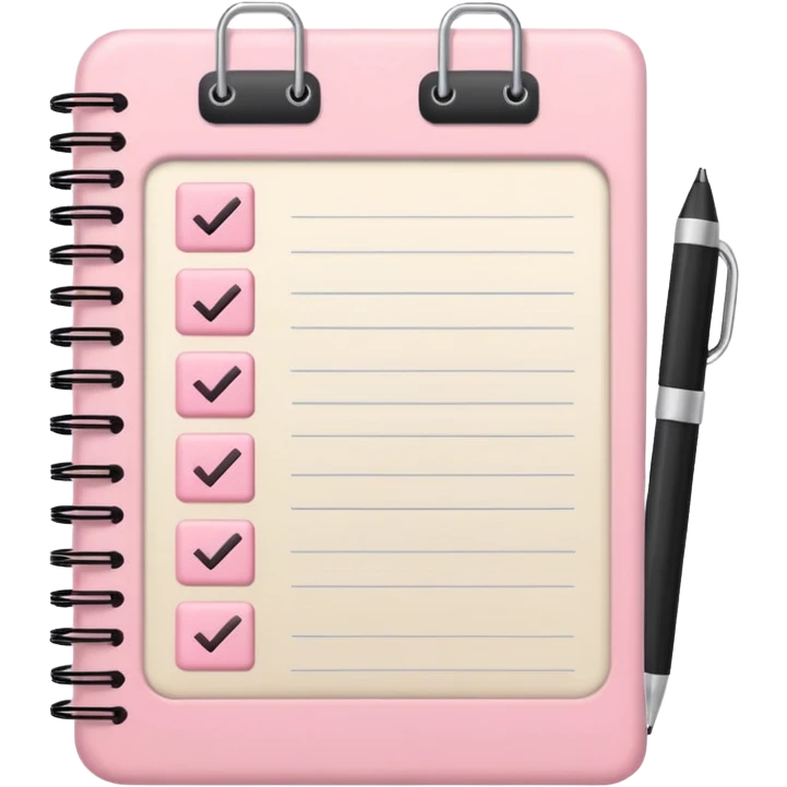 cute open pastel pink notebook with checkboxes and tasks, iOS Apple emoji style emoji