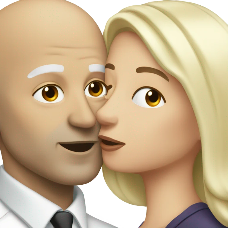 White bald man, kissing, woman dark hair emoji