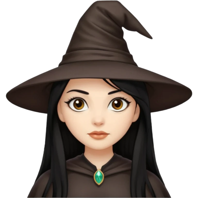 A light skinned witch with dark brown eyes and silky black straight hair  emoji