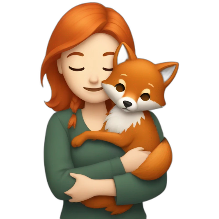 a woman with ginger hair hugging a fox emoji