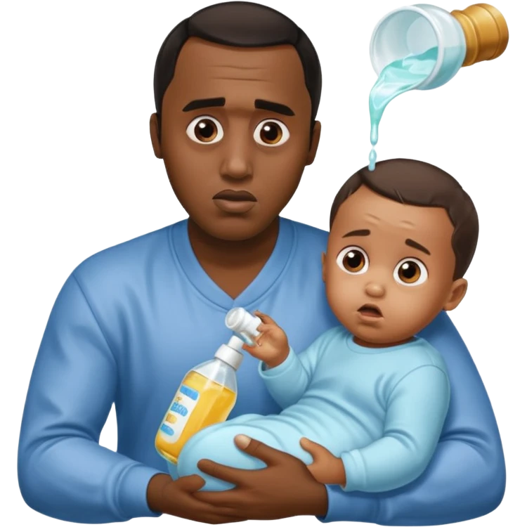 Sean “Diddy” Combs with baby oil and a very small infant and he’s pouring the baby oil on the baby and they have a scared face they’re really scared emoji