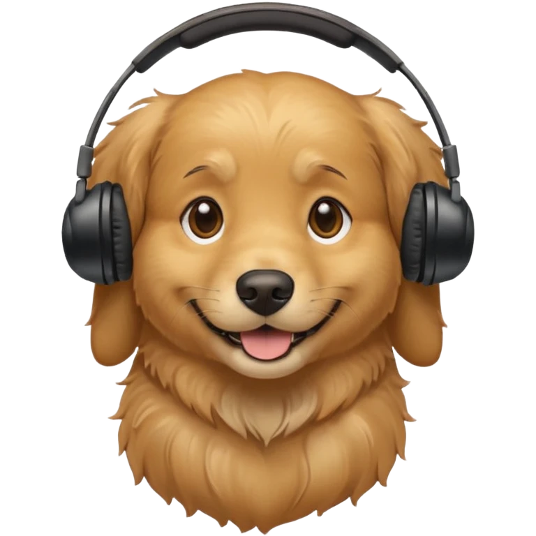 smiling golden retriever with headset, round face emoji
