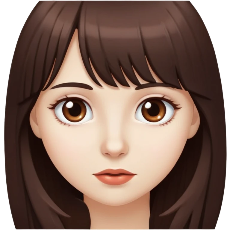 White-skinned girl with dark brown eyes and long chocolate-colored hair with bangs.

 emoji