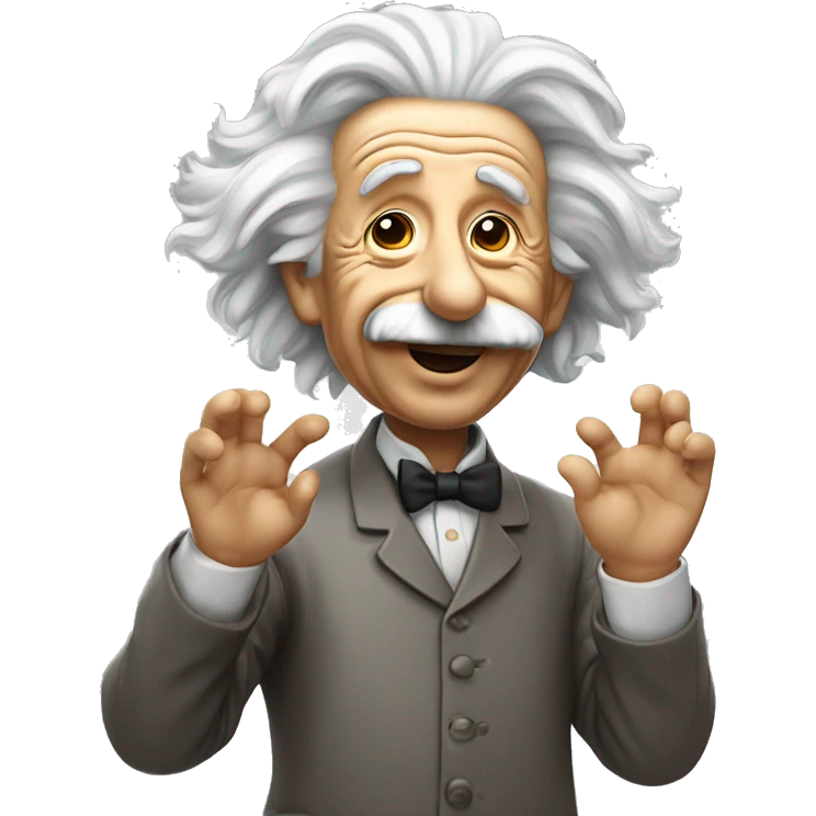 albert einstein with wawing hand and is happy emoji