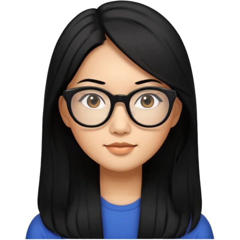 30 yr old asian woman, straight thick long black hair, big black glasses, side part emoji