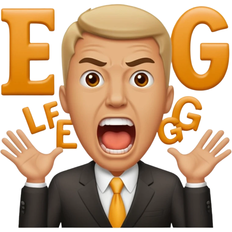 Crazy business guy screaming with the letters "LFG" in bold pronounced don't bright with boarder below or above emoji