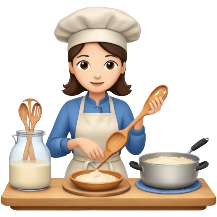 A woman cooking sourdough in kitchen emoji