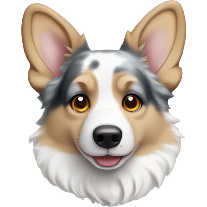 Blue Merle corgi with tan points and a half white face and blue eyes emoji