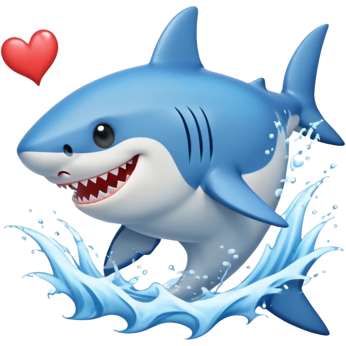 A smiling shark with hearts on eyes hitting waves water of front on photo with its tail emoji