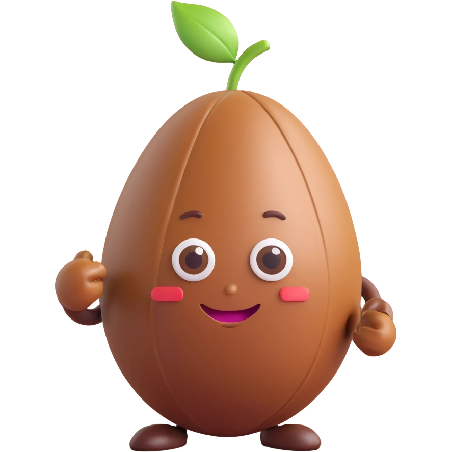 arabica coffee bean with a friendly expression, 3D style, proportional dimensions 7x4 cm emoji