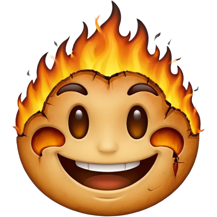 A emoji with half of his face where his left eyes at is burnt with the emoji having a big grin emoji