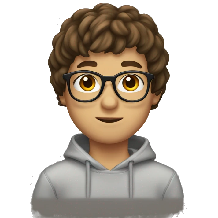 boy with brown hair and bangs ans glasses wearing a sweatshirt emoji