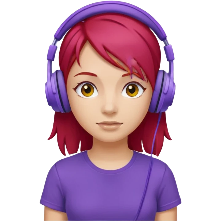girl with purple headphones and tshirt red hair emoji