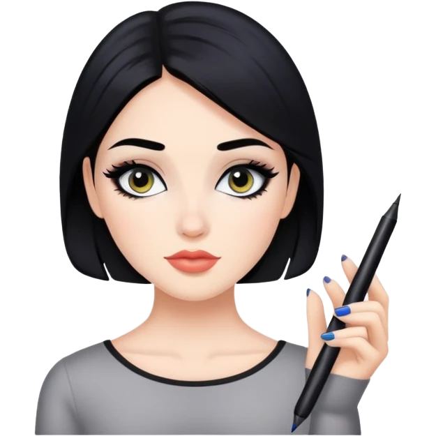 pretty girl with black hair, fair skin, makeup, and eyeliner emoji