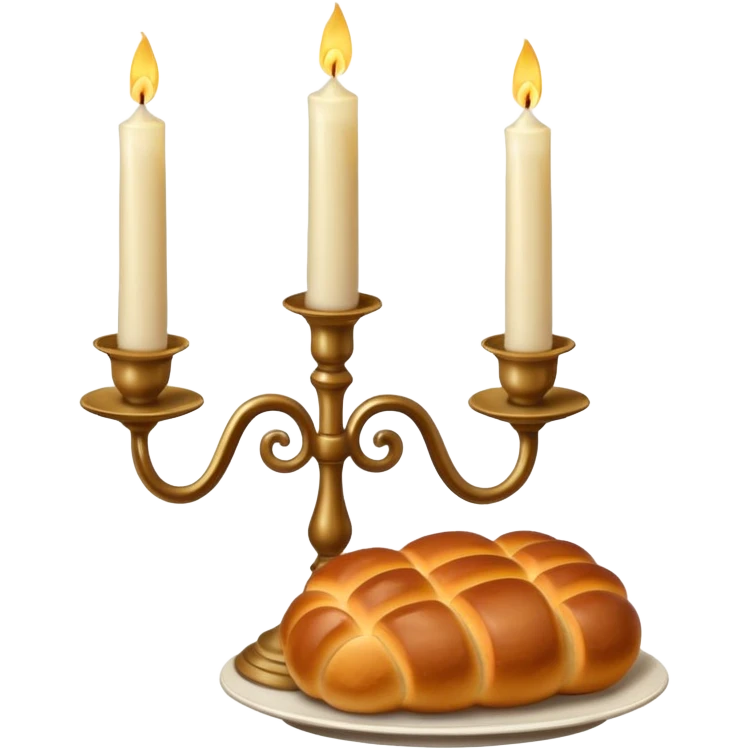 Shabbat two candles in candlesticks and halal bread  emoji