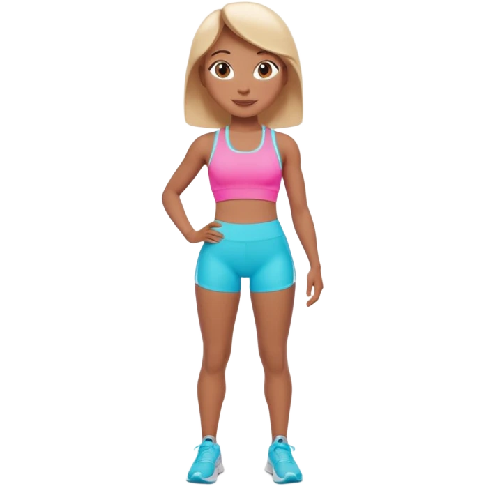 A 3D cartoon fit person showing a slim waistline, wearing sportswear, bright lighting, Memoji-style. close up camera angle. emoji