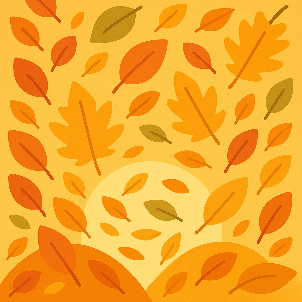 Make the image incorporate falling leaves throughout the square, keeping the original warm color palette and style of the lineal color icon emoji