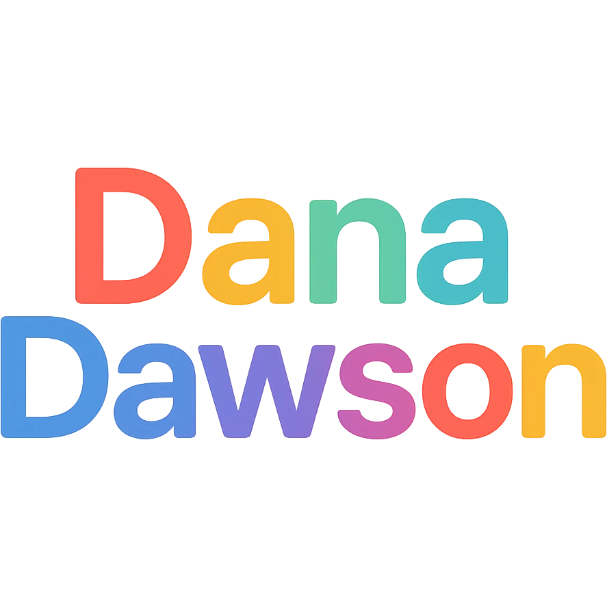 'Dana Dawson' name as a modern, colorful icon-style wordmark emoji