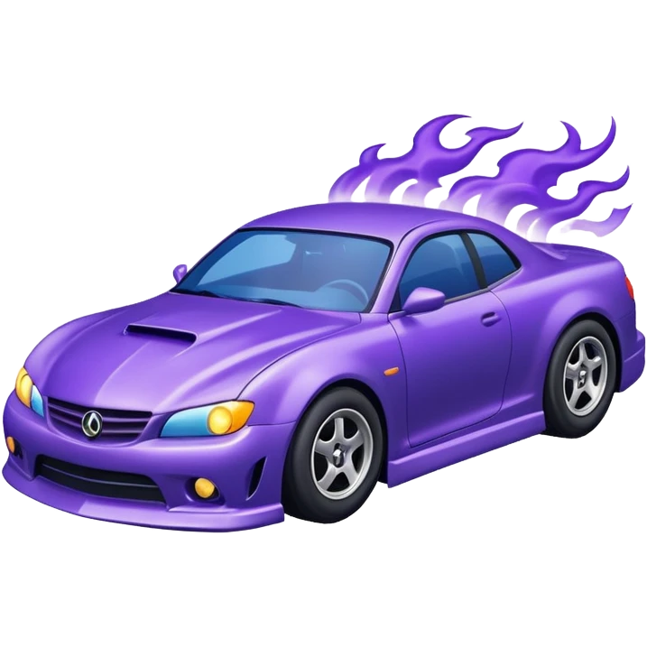 Purple car drifting with navy blue flames coming out of the rear tires. emoji