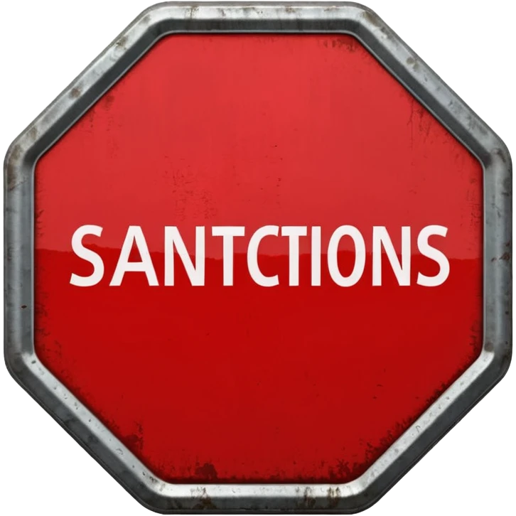 red, road sign, hexagonal, with the inscription SANCTIONS emoji