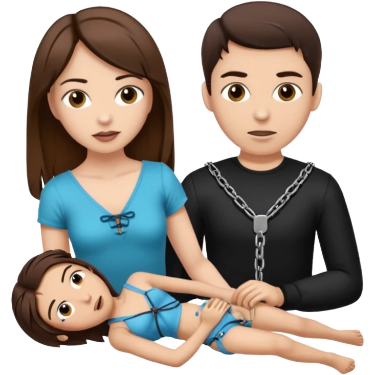 Brown hair Male submissive in chastity while tied down and is being pegged by a Hispanic female emoji
