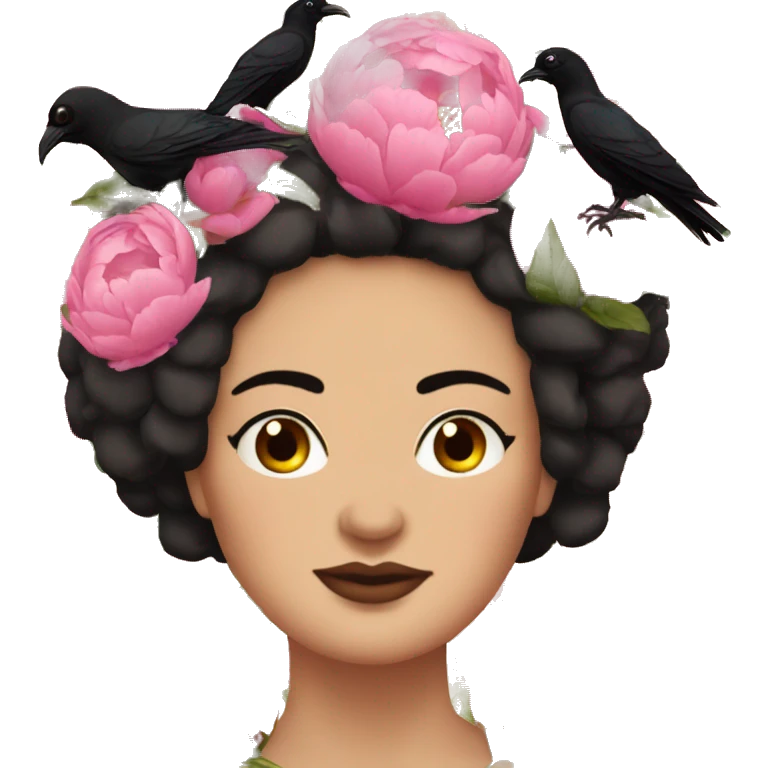 Peonies around head of a Spanish raven brunette chubby woman emoji
