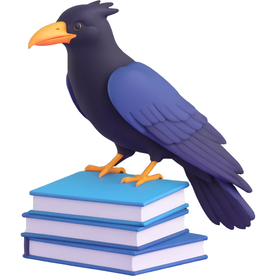 raven perched on a book emoji