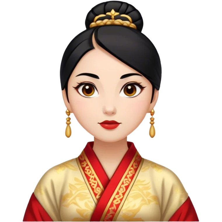 Cinematic Realistic Noble Mulan Portrait, depicted with lifelike, warm light-toned skin that reveals subtle texture and natural shadows. Her sleek black hair is intricately styled into a traditional bun with every strand rendered in exquisite detail, and her almond-shaped eyes, full of quiet resolve, are softly illuminated. She wears a meticulously detailed traditional robe with delicate red and gold accents, its rich fabric textures and gentle folds catching the light beautifully. The portrait radiates a natural, enchanting glow, capturing Mulan’s inner strength and timeless grace in a realistically painterly style. emoji