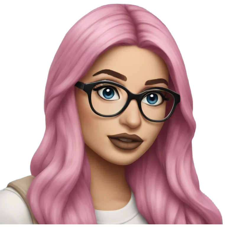 Hyper Realistic kylie jenner stylish pink hair BLUE eyes and glasses  emoji