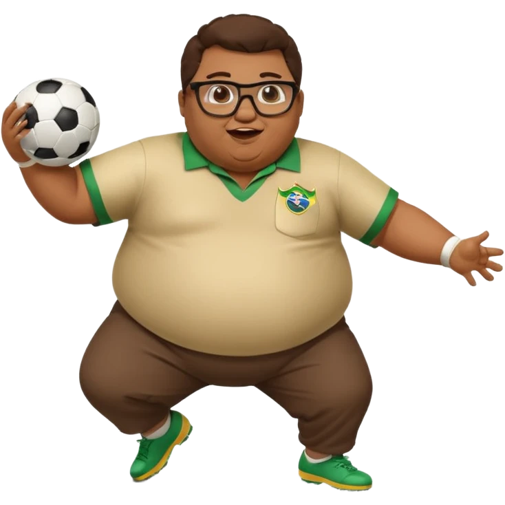 make an guy called pedro who is dancing with a football and playing brazzilian phonk and hee has glasses and is obese emoji